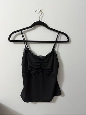 Vibe Black Lace-Trim Satin Tank Top
